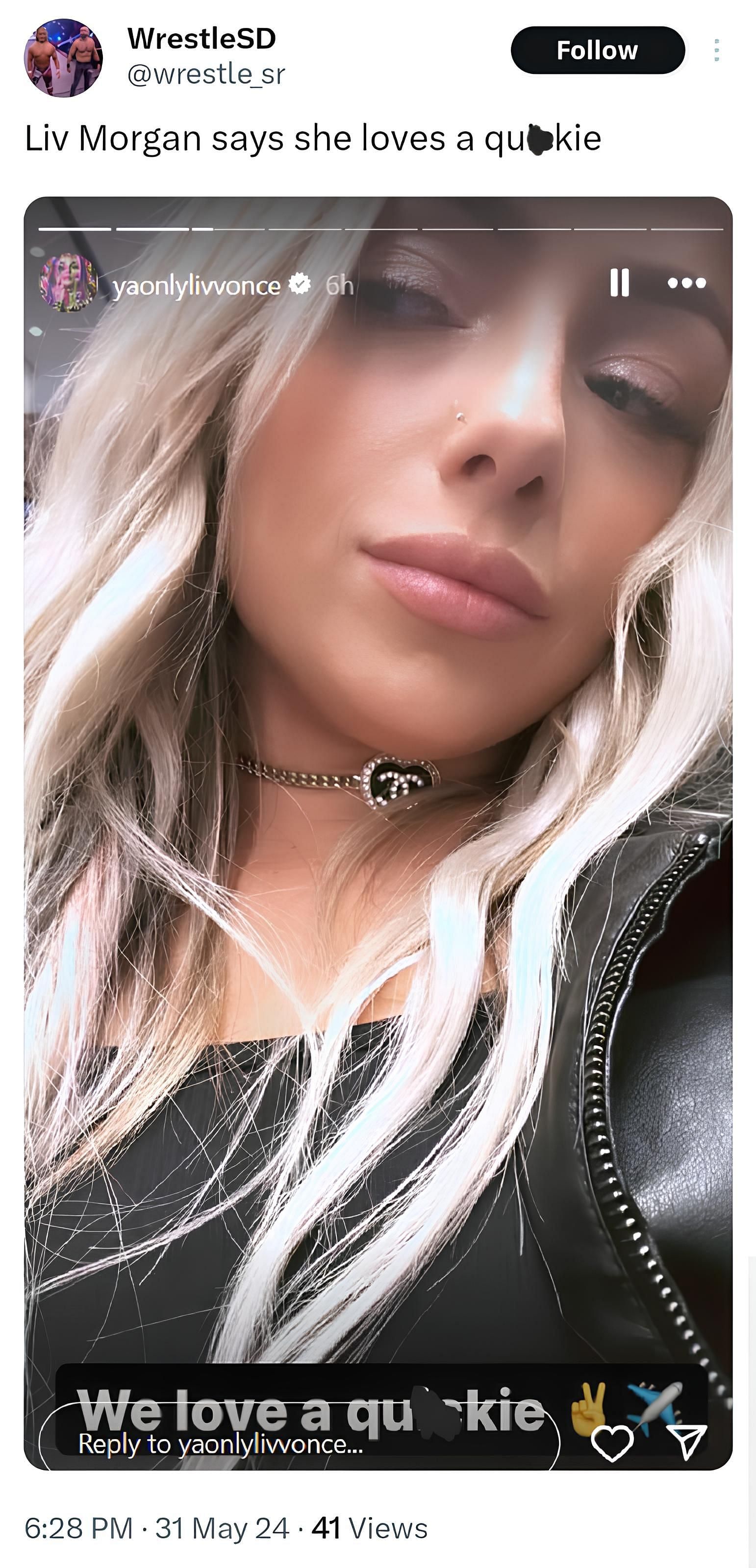 Screenshot of Liv's Instagram story
